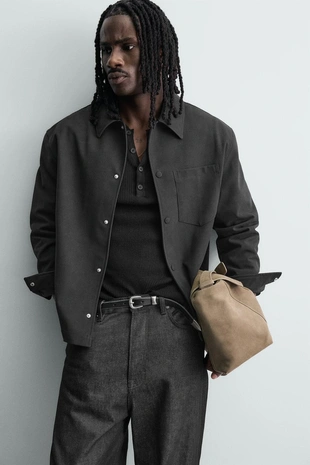 Куртка-рубашка свободного кроя из искусственной замши