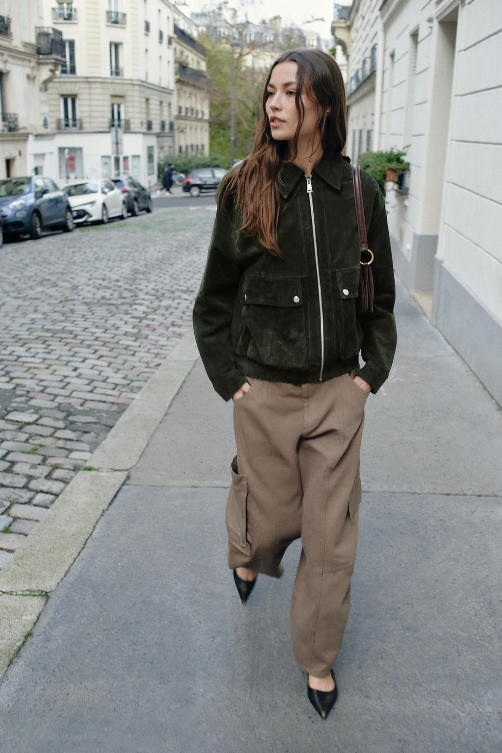 Zara Куртка из 100% натуральной замши - Цвет хаки - khaki | 8073/062