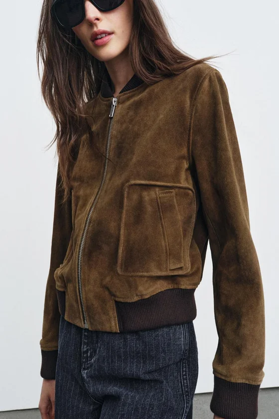 БОМБЕР ИЗ 100% ЗАМШИ — , коллекция Zara «ZW»
