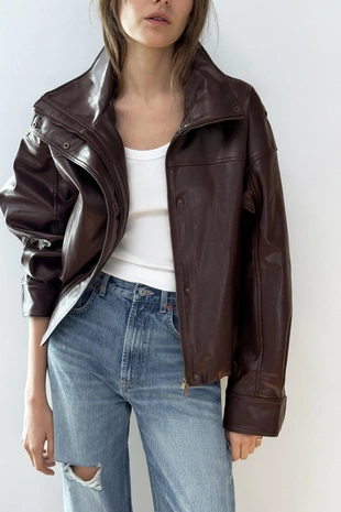 Куртка из искусственной кожи со складками- Заказать в России