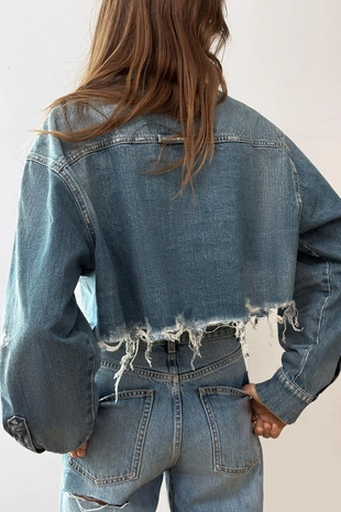 Укороченная джинсовая куртка-рубашка TRF- Заказать в России