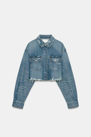 Укороченная джинсовая куртка-рубашка TRF- Заказать в России