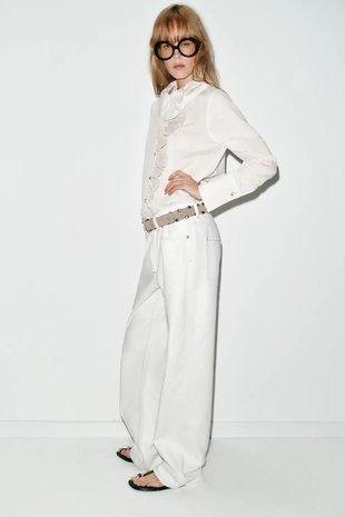 Рубашка в полоску с воланами- Заказать в России