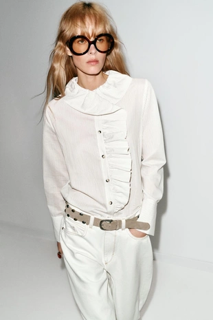 Рубашка в полоску с воланами- Заказать в России