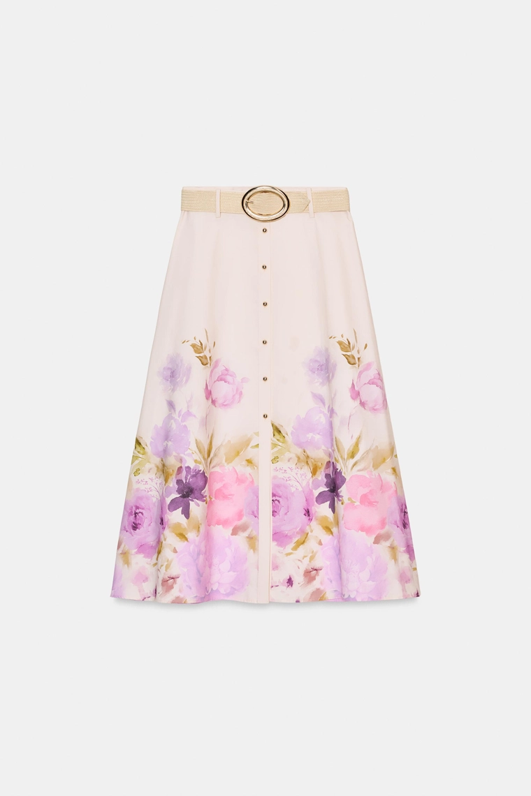 Юбка-миди в цветочном принте с поясом