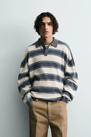 Трикотажное поло RELAXED FIT в полоску- Заказать в России