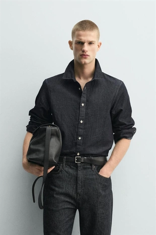 Легкая джинсовая рубашка из хлопка и льна- Заказать в России