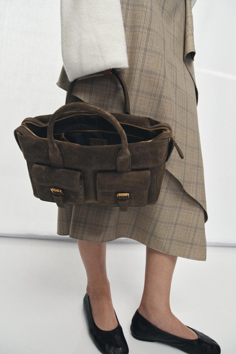 Кожаная сумка с карманами