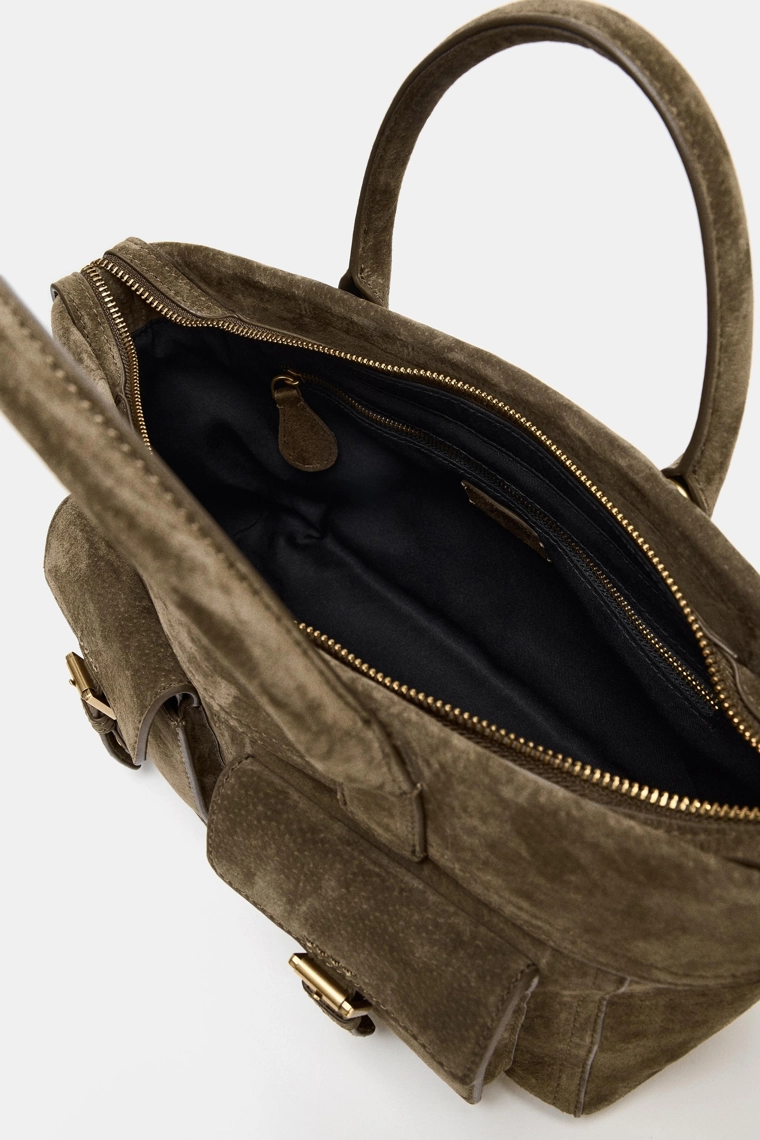 Кожаная сумка с карманами