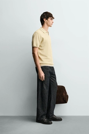 Поло из рельефного трикотажа