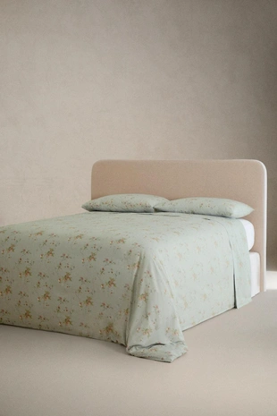 Простынь из хлопкового сатина с цветочным узором (300 нитей)- Заказать в России