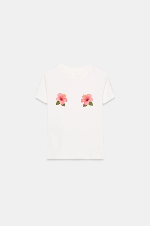 Футболка с короткими рукавами и цветочным принтом- Заказать в России