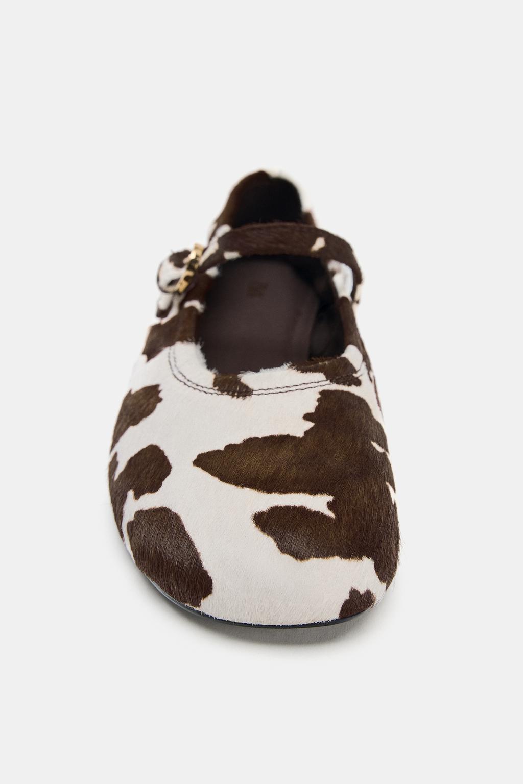 Туфли балетки из кожи с принтом