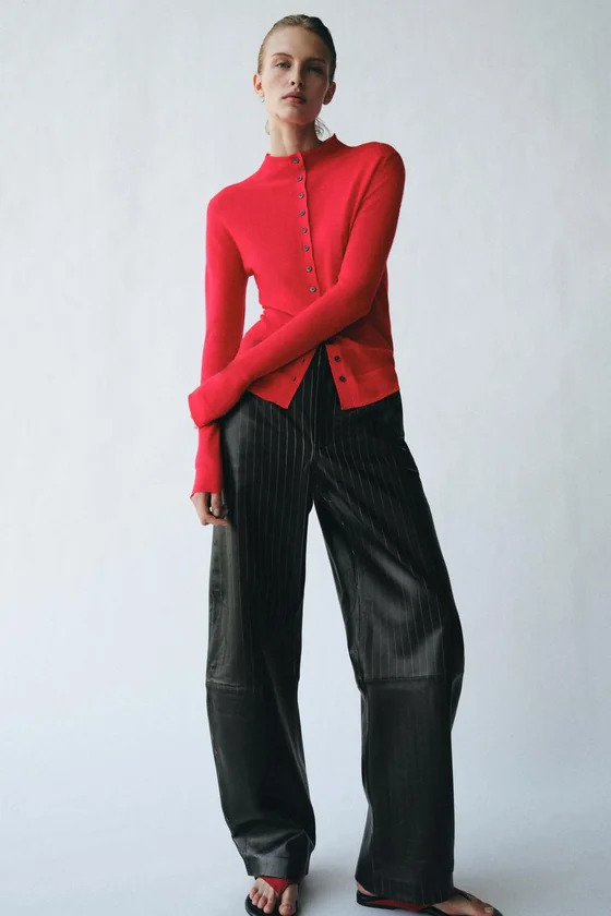 БРЮКИ ИЗ КОЖИ В ПОЛОСКУ коллекция Zara «ZW» 