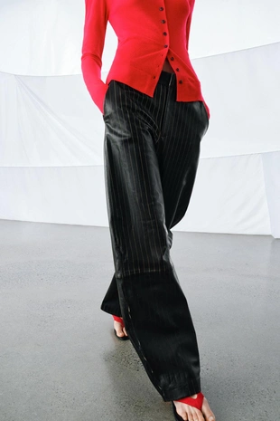 Брюки из кожи в полоску ZW COLLECTION LIMITED EDITION- Заказать в России