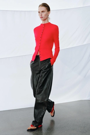 Брюки из кожи в полоску ZW COLLECTION LIMITED EDITION- Заказать в России