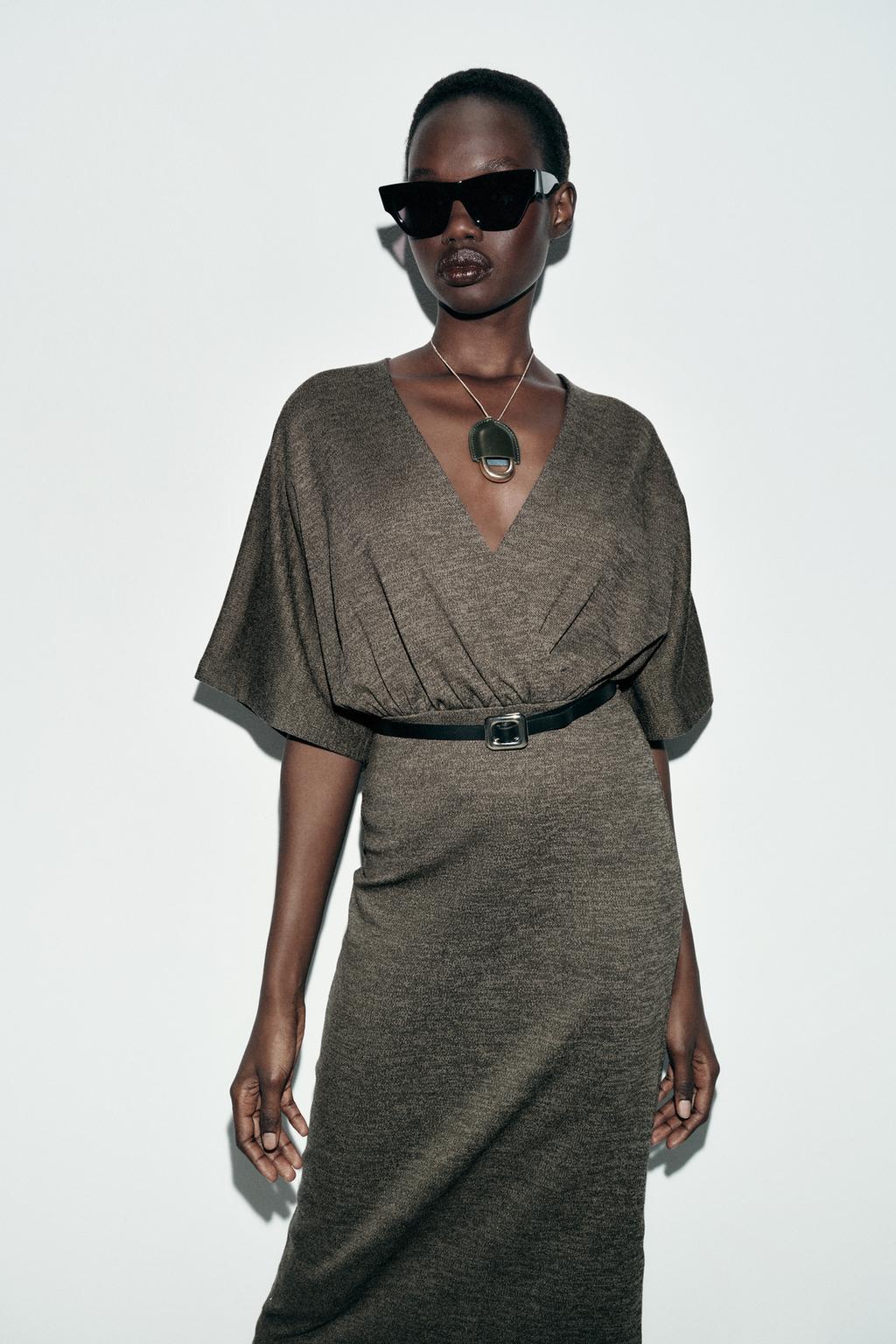 ПЛАТЬЕ МИДИ ИЗ ПИКЕ С ПОЯСОМ