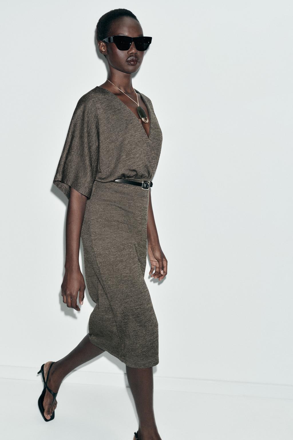 ПЛАТЬЕ МИДИ ИЗ ПИКЕ С ПОЯСОМ