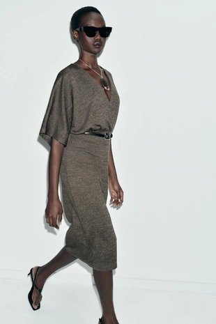 Платье миди из пике с поясом