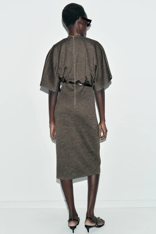 Платье миди из пике с поясом- Заказать в России