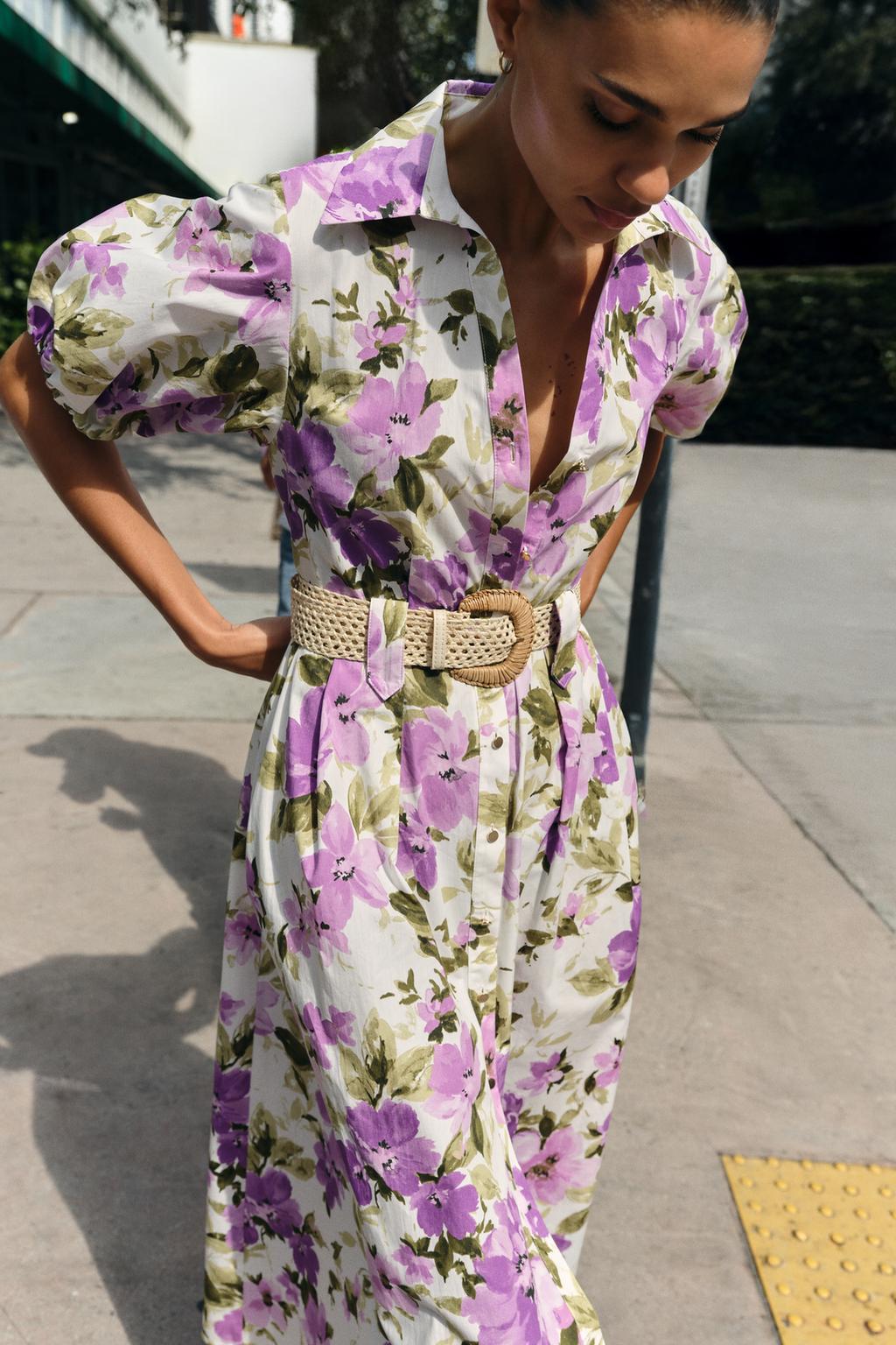 ПЛАТЬЕ МИДИ С ЦВЕТОЧНЫМ ПРИНТОМ И РЕМНЕМ