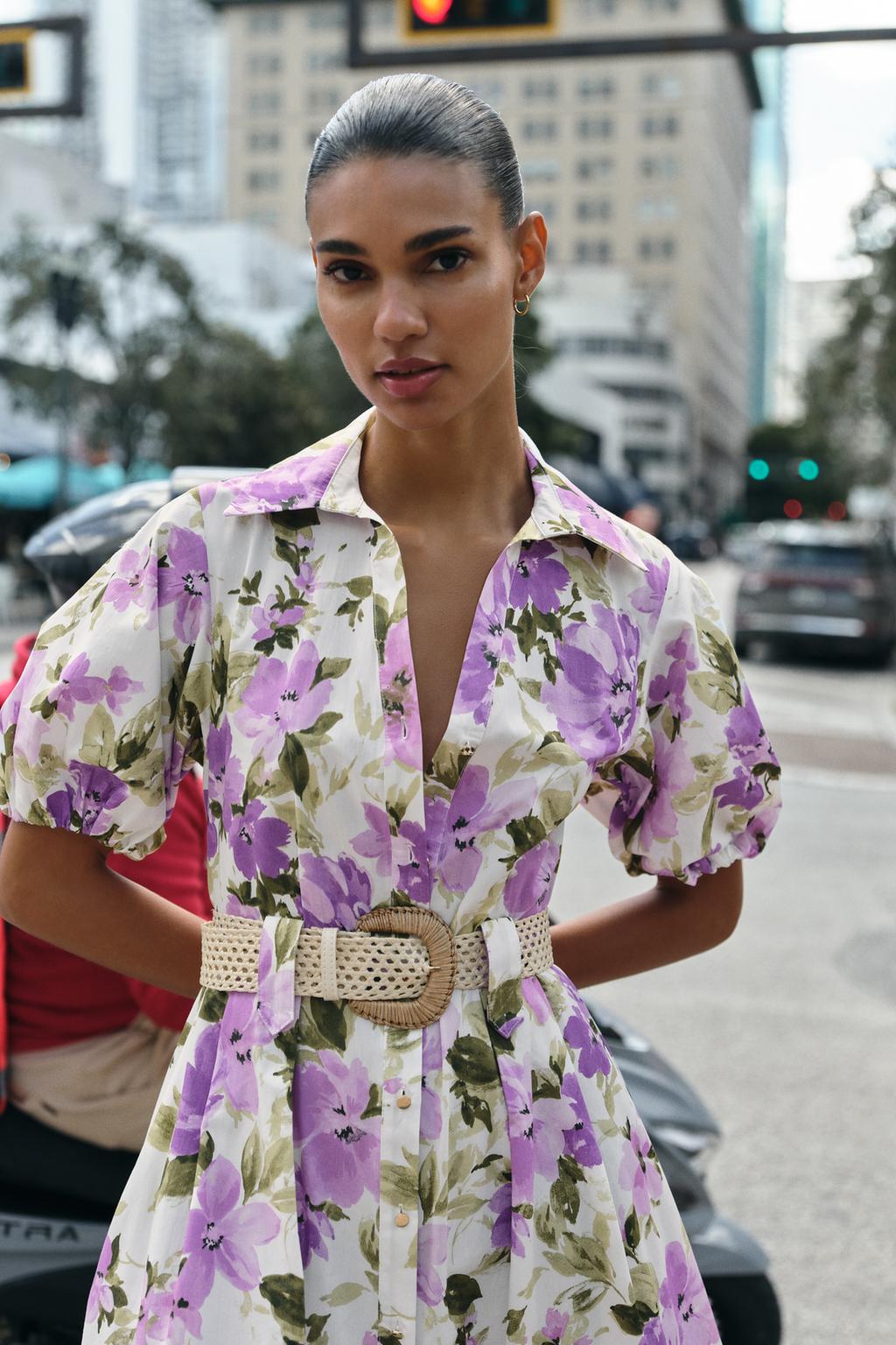 ПЛАТЬЕ МИДИ С ЦВЕТОЧНЫМ ПРИНТОМ И РЕМНЕМ