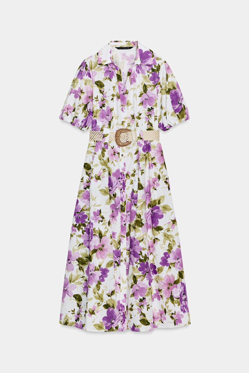 ПЛАТЬЕ МИДИ С ЦВЕТОЧНЫМ ПРИНТОМ И РЕМНЕМ