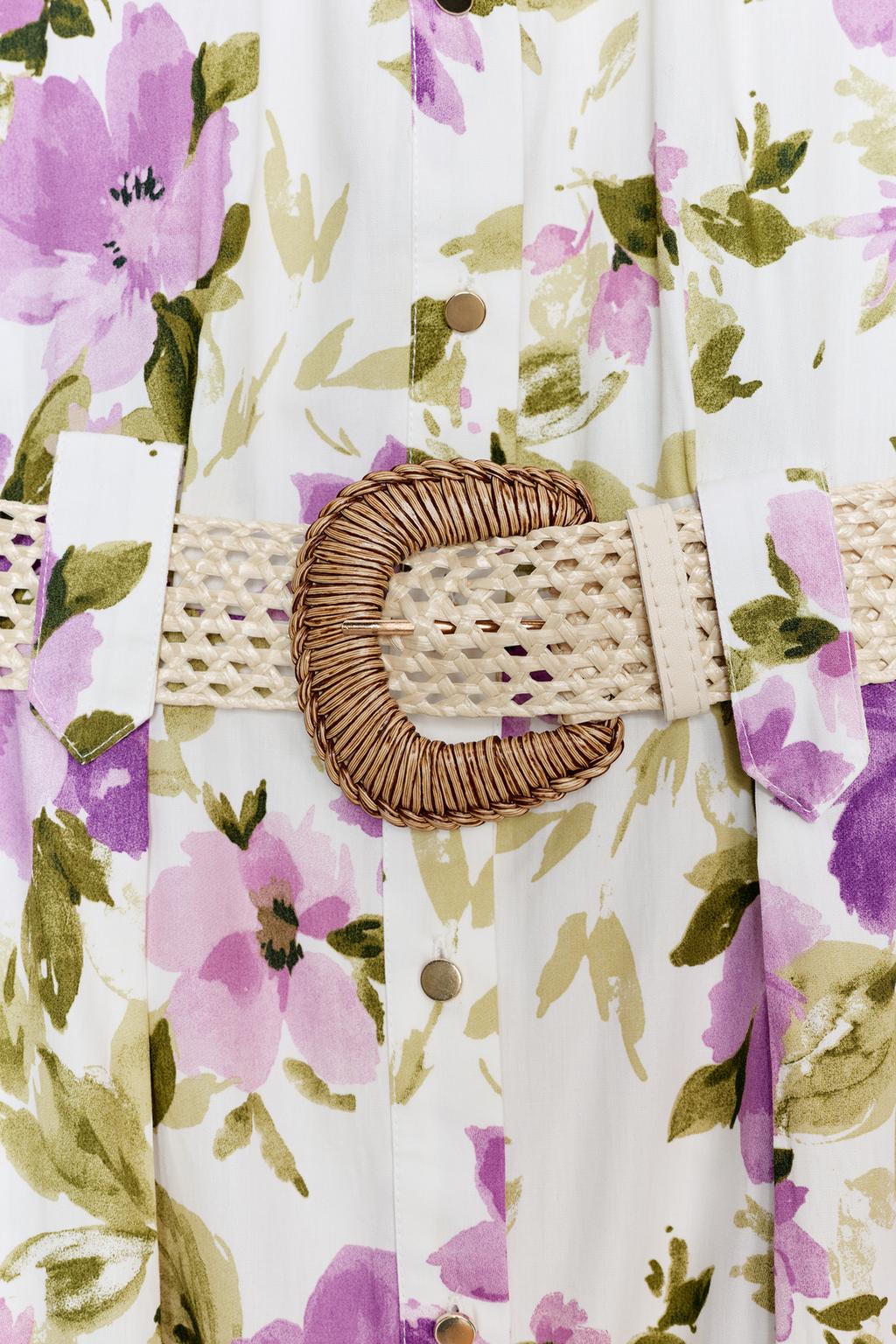 ПЛАТЬЕ МИДИ С ЦВЕТОЧНЫМ ПРИНТОМ И РЕМНЕМ