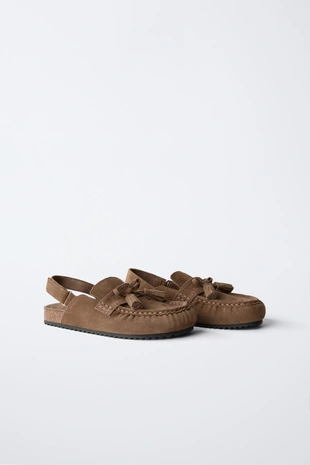 Кожаные сабо с кисточками- Заказать в России