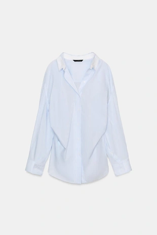 Рубашка OVERSIZE в полоску с рукавами «летучая мышь»