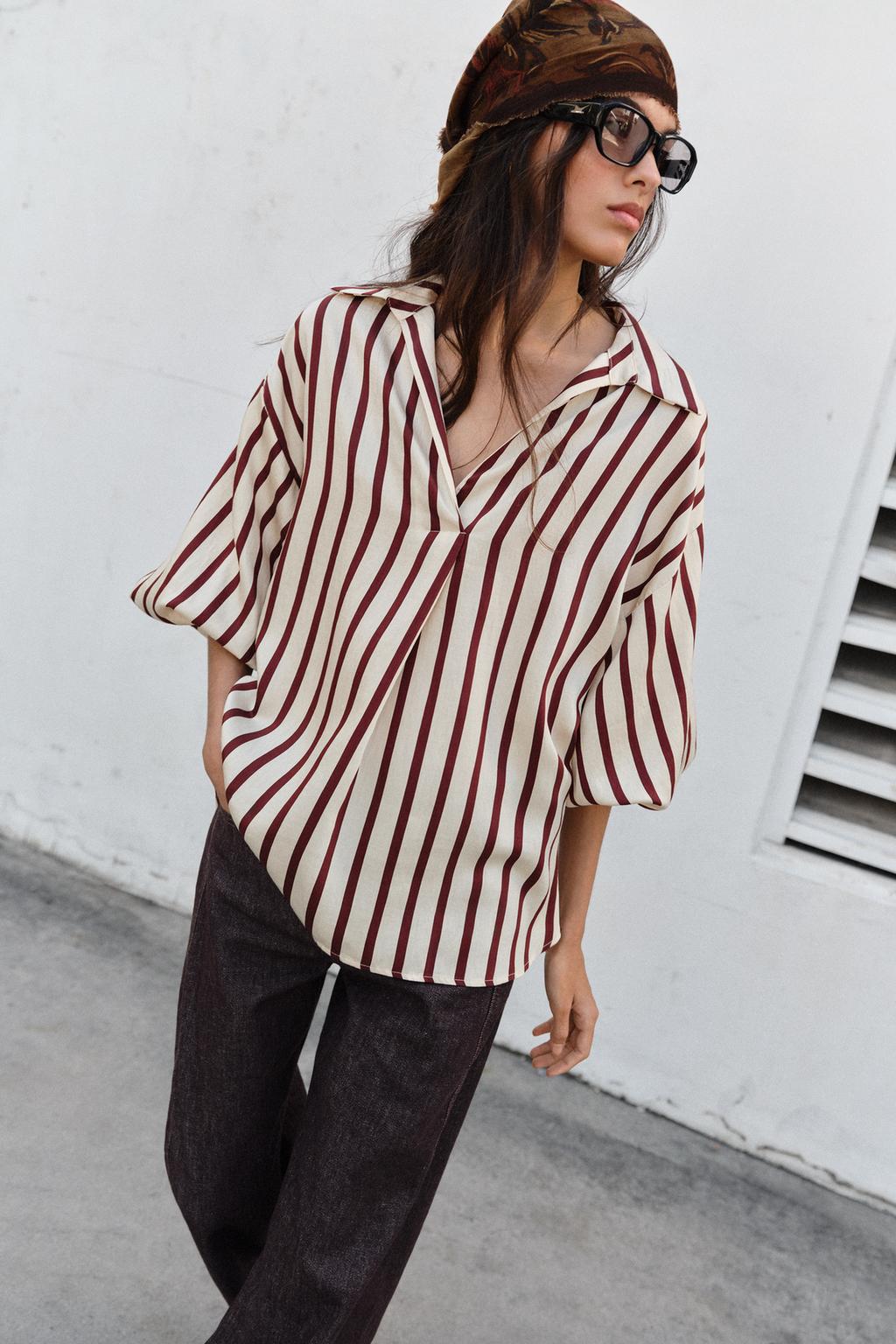 РУБАШКА В ПОЛОСКУ С ОБЪЕМНЫМИ РУКАВАМИ