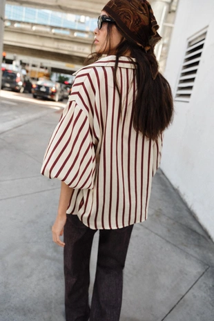 Рубашка в полоску с объемными рукавами- Заказать в России