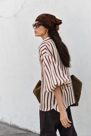 Рубашка в полоску с объемными рукавами- Заказать в России