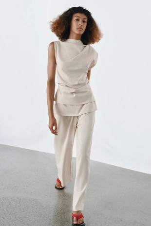 Брюки из плотного хлопка с поясом-кушаком- Заказать в России