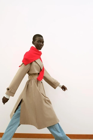 Длинный тренч с поясом- Заказать в России