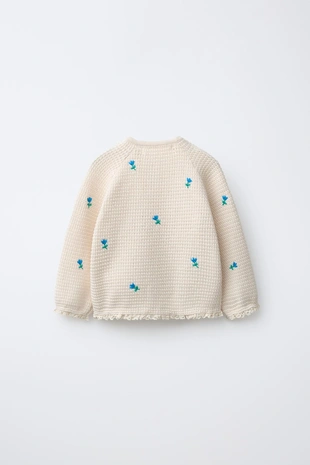 Кардиган с вышивкой в виде цветов и кружевом- Заказать в России