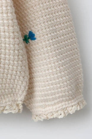 Кардиган с вышивкой в виде цветов и кружевом- Заказать в России