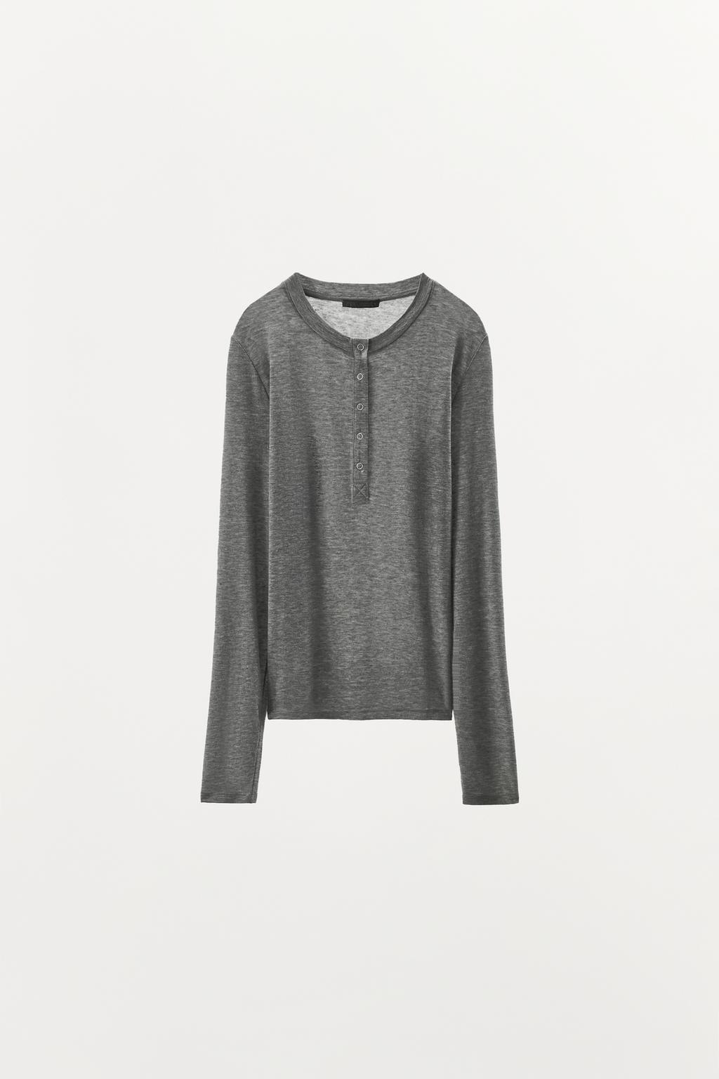 ФУТБОЛКА ИЗ СМЕСОВОГО ЛИОЦЕЛЛА С ВОРОТНИКОМ НА КНОПКАХ