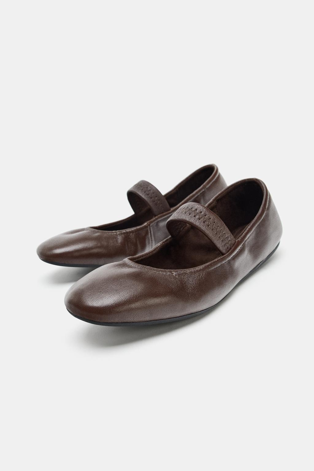 КОЖАНЫЕ БАЛЕТКИ С ЭЛАСТИЧНЫМ РЕМЕШКОМ