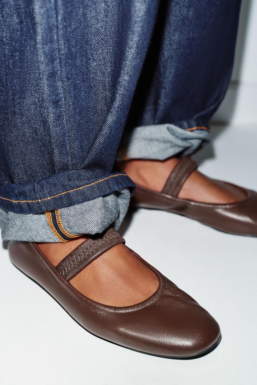 КОЖАНЫЕ БАЛЕТКИ С ЭЛАСТИЧНЫМ РЕМЕШКОМ