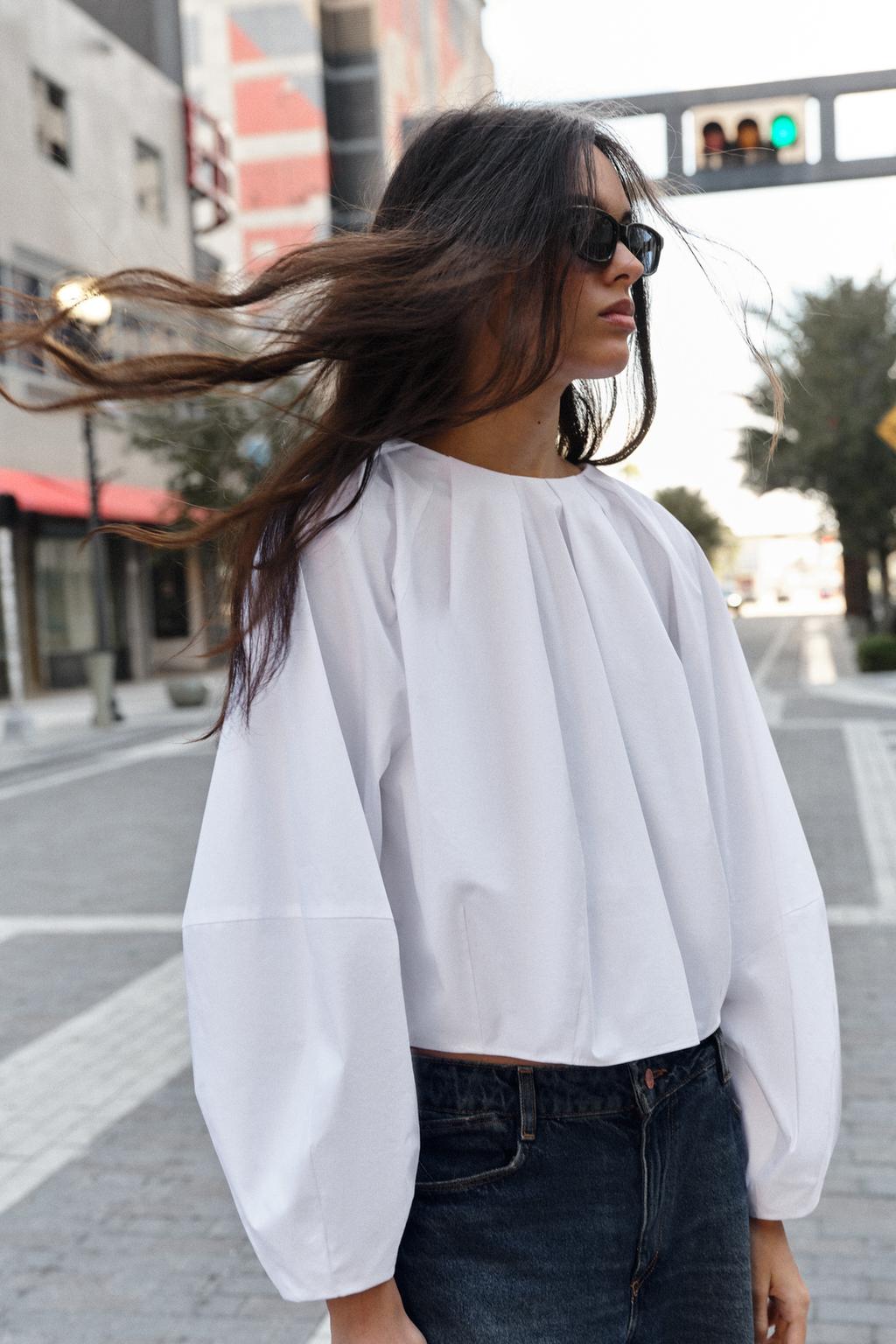 РУБАШКА ИЗ ПОПЛИНА С РУКАВАМИ-БУФАМИ