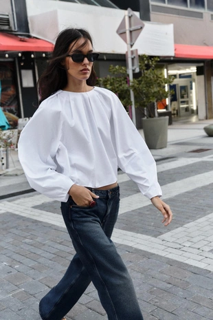 Рубашка из поплина с рукавами-буфами- Заказать в России