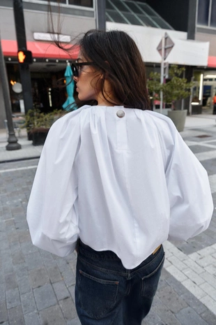 Рубашка из поплина с рукавами-буфами- Заказать в России