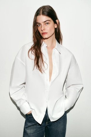 Рубашка из поплина с защипами на спинке- Заказать в России