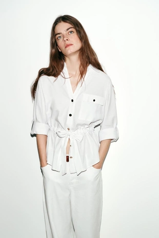 Рубашка сафари из поплина- Заказать в России