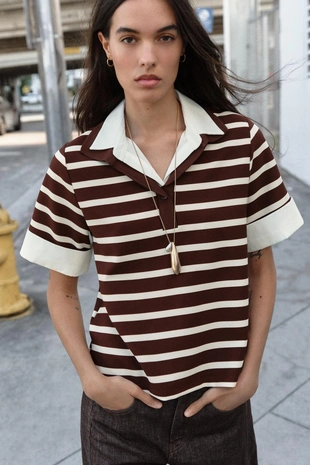 Комбинированный топ поло в полоску- Заказать в России