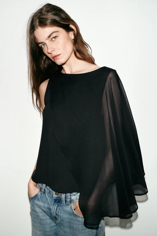 Блуза с комбинированной накидкой- Заказать в России