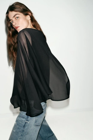 Блуза с комбинированной накидкой- Заказать в России