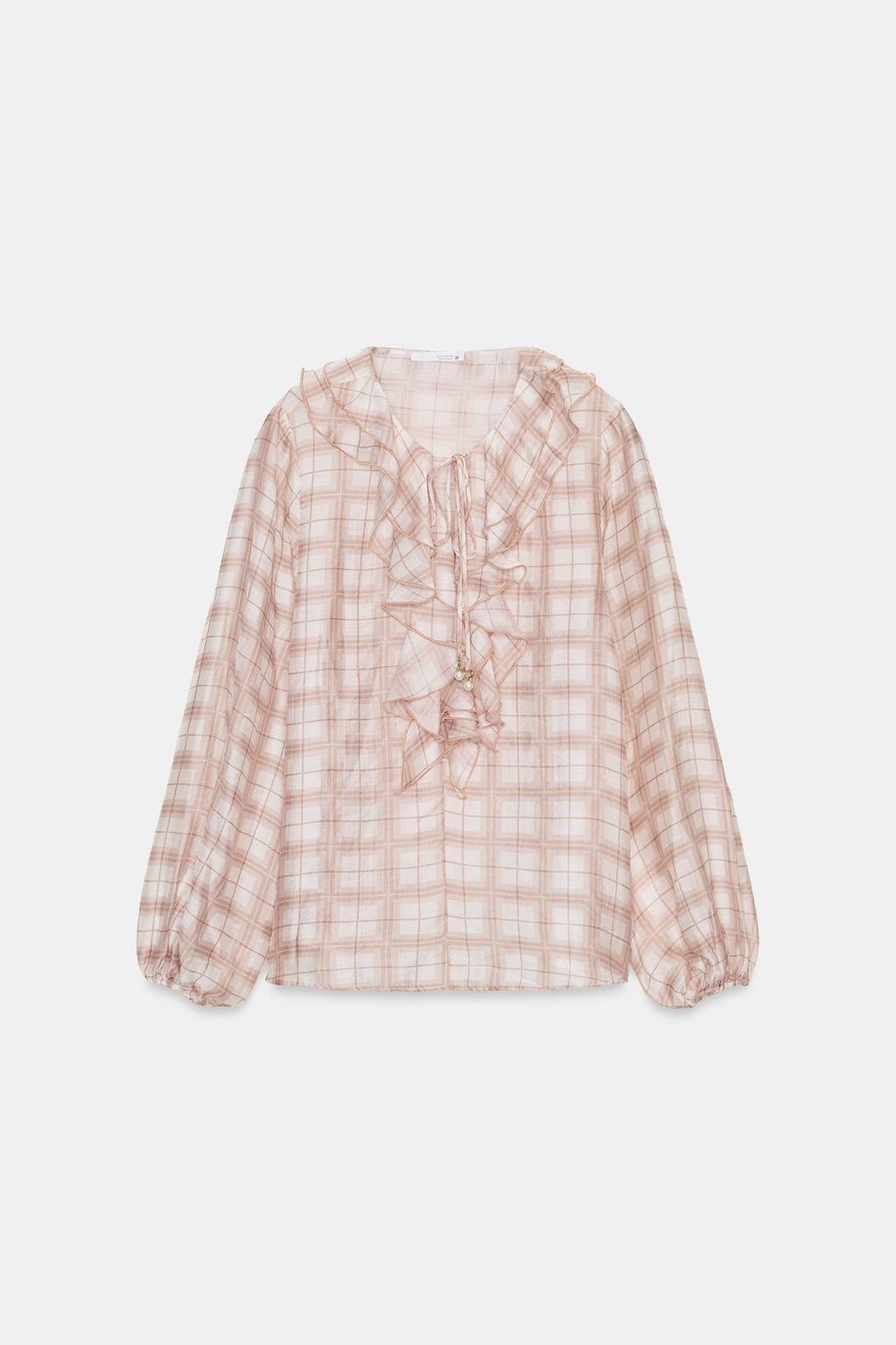 БЛУЗА В КЛЕТКУ С ВОЛАНАМИ
