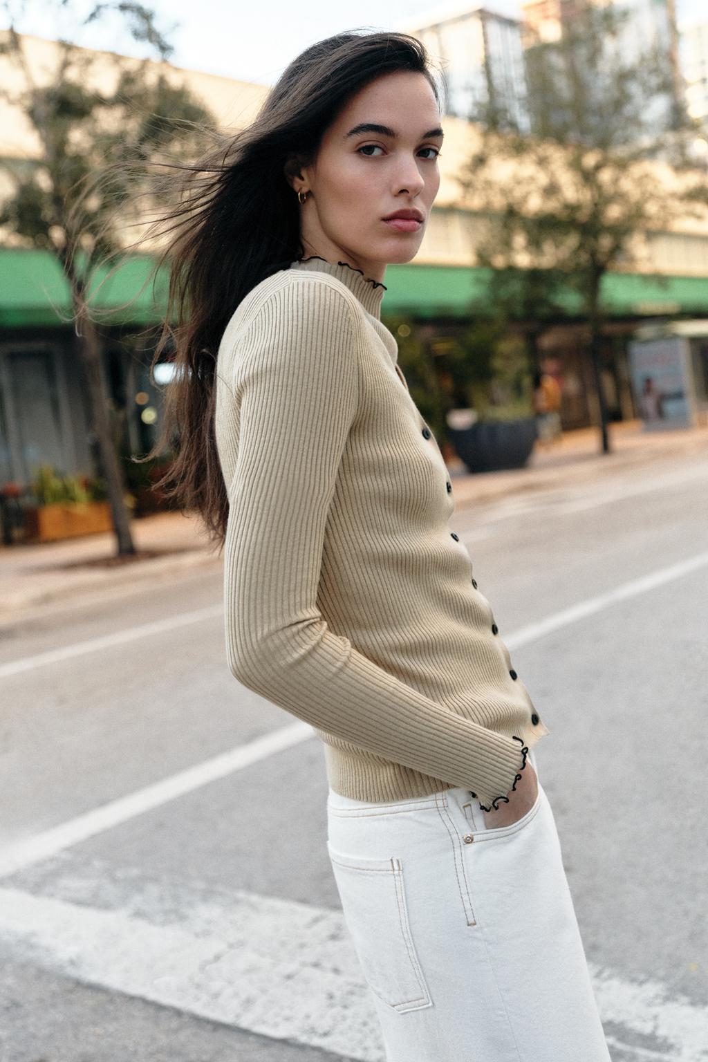 ВЯЗАНЫЙ ЖАКЕТ В РУБЧИК С КОНТРАСТНОЙ ОТДЕЛКОЙ